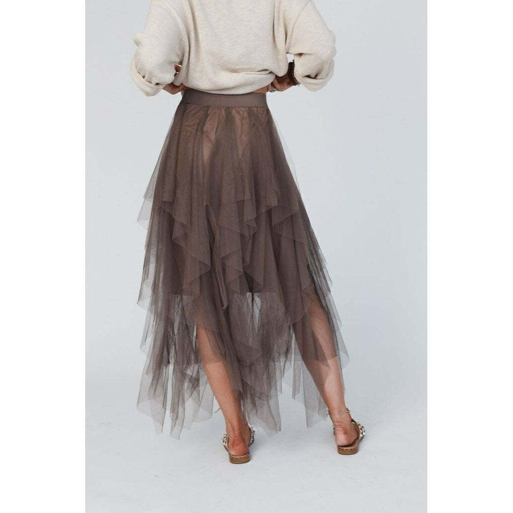 Easel Allover Mesh Ballerina Tulle Princess Maxi Skirt in Olive Grey S-L EB40814 - Picture 2 of 8